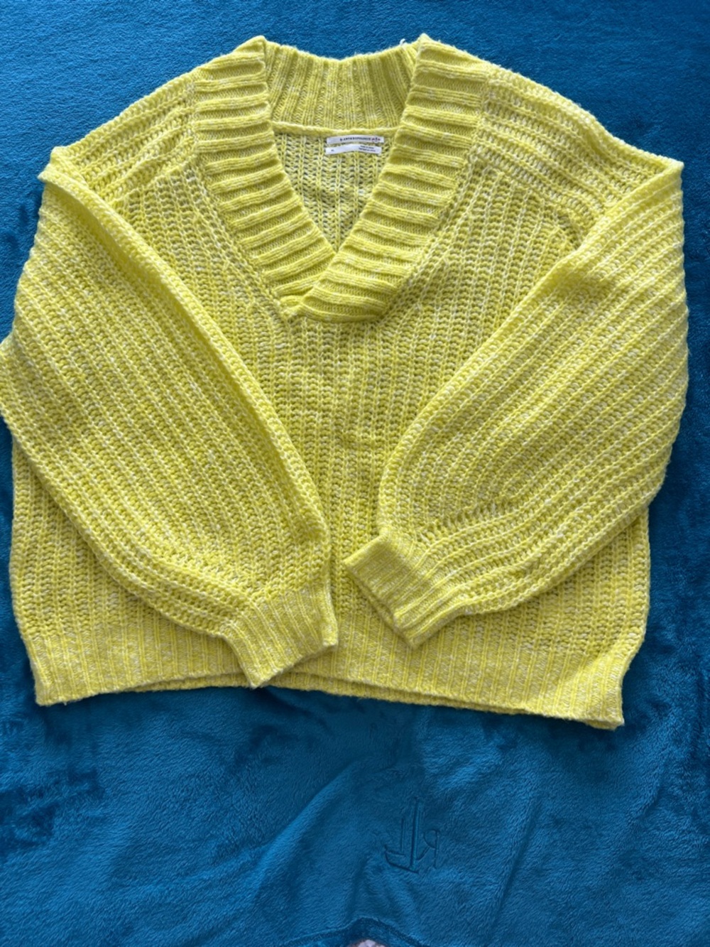 Anthropologie Bright Lime V-Neck Knit Sweater